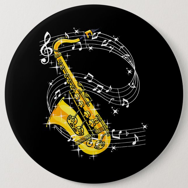 Badge Rond 15,2 Cm Saxophone Musique Jazz Saxophone (Devant)