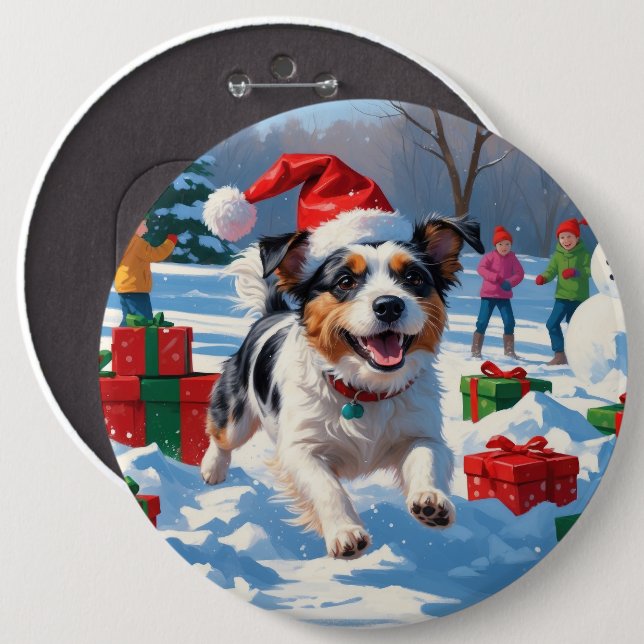 Badge Rond 15,2 Cm Scène de Noël du Terrier australien (Devant & derrière)