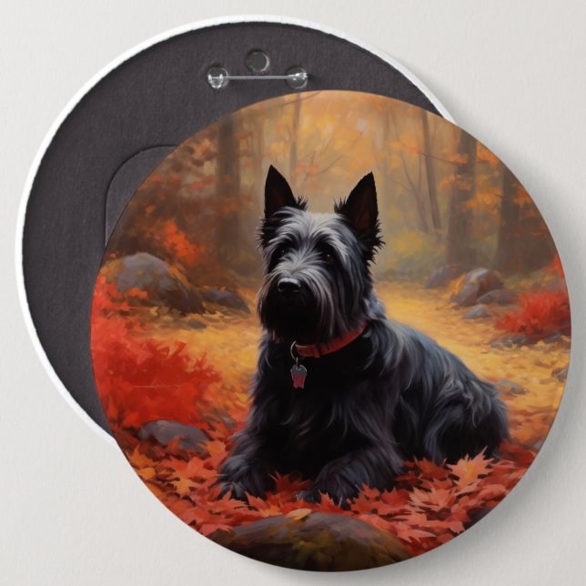 Badge Rond 15,2 Cm Scottish Terrier en automne Leaves Fall Inspire (Devant & derrière)
