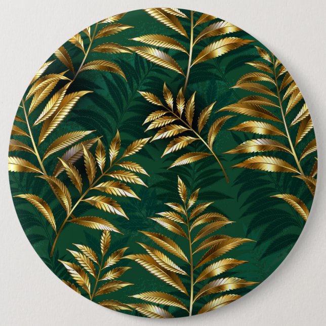 Badge Rond 15,2 Cm Seamless pattern with golden ferns (Devant)