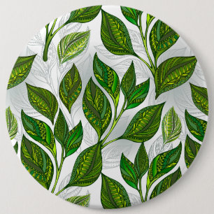 Badge Rond 15,2 Cm Seamless Pattern with Green Tea Leaves