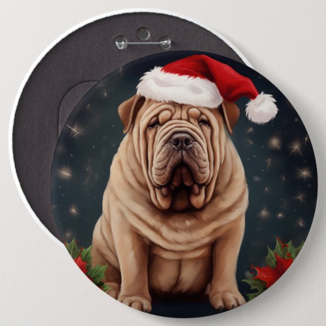 Badge Rond 15,2 Cm Shar Pei Chien dans Noël de neige (Devant & derrière)
