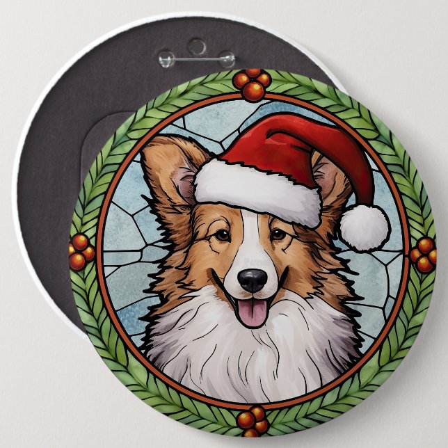 Badge Rond 15,2 Cm Shetland Sheepdog Vitrail Noël (Devant & derrière)