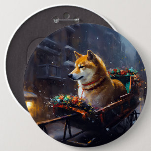 Badge Rond 15,2 Cm Shiba Inu période festive de Noël
