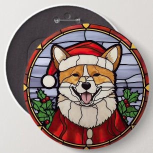 Badge Rond 15,2 Cm Shiba Inu Vitrail Noël