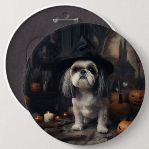Badge Rond 15,2 Cm Shih Tzu Citrouilles Halloween Épouvantable