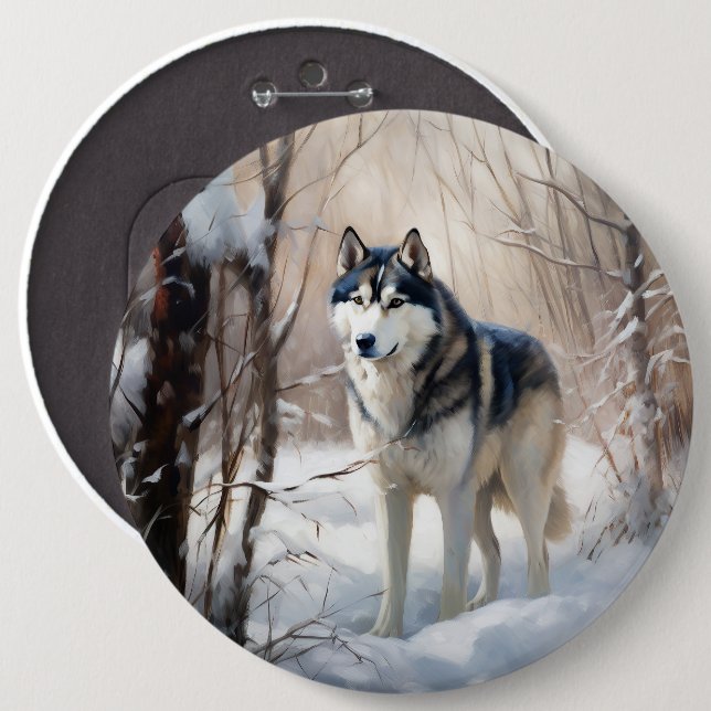 Badge Rond 15,2 Cm Sibérien Husky Laisser Neige Noël (Devant & derrière)
