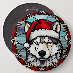 Badge Rond 15,2 Cm Sibérien Husky Vitrail Noël