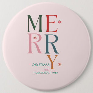 Badge Rond 15,2 Cm Simplement Joyeux Noël Rose Coloré