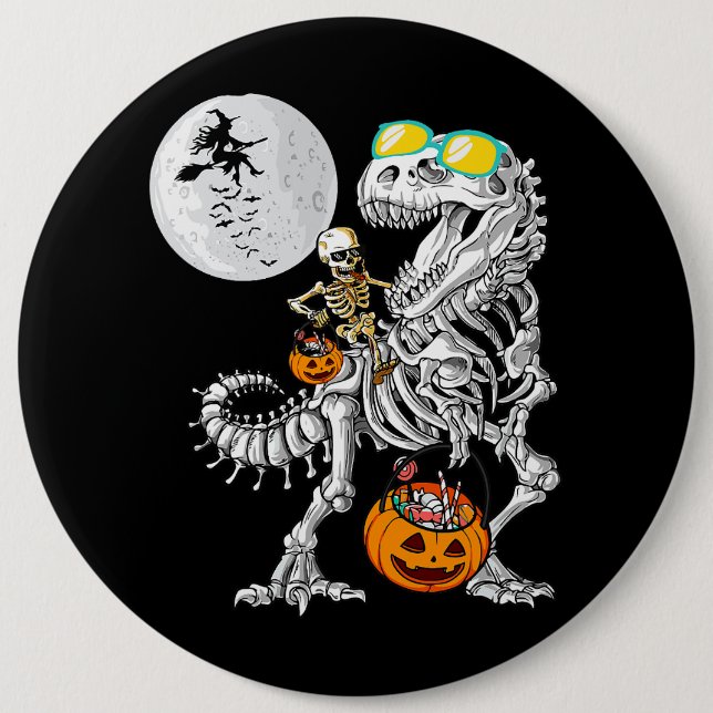 Badge Rond 15,2 Cm Skeleton équitation maman Dinosaur T Rex Halloween (Devant)