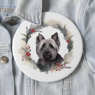 Badge Rond 15,2 Cm Skye Terrier Fête de Noël Wreath Pup