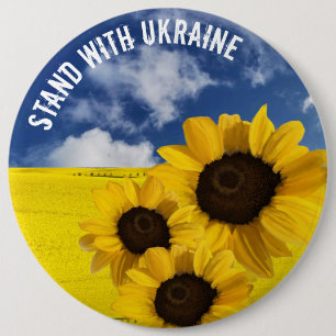 Badge Rond 15,2 Cm Stand with Ukraine yellow and blue with sunflowers