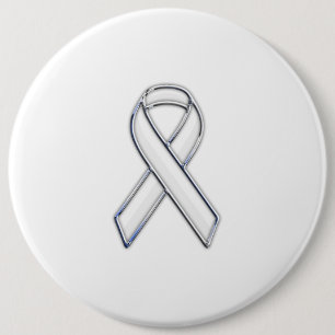 Badge Rond 15,2 Cm Style Chrome White Ribbon Sensibilisation