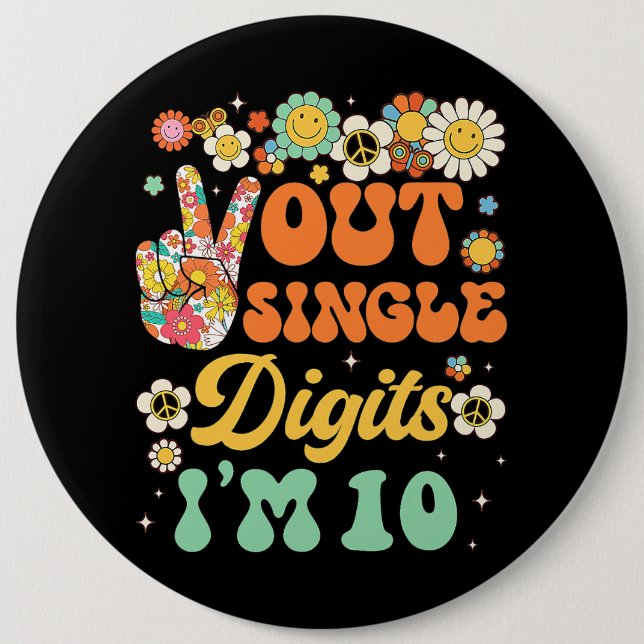 Badge Rond 15,2 Cm Sunflower Super Peace Out Chiffres Im 10 Bir (Devant)