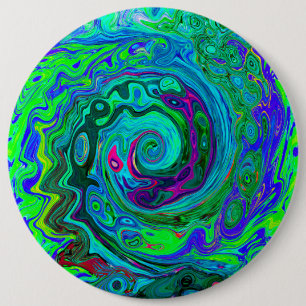 Badge Rond 15,2 Cm Super Abstrait Retro Green et Blue Swirl