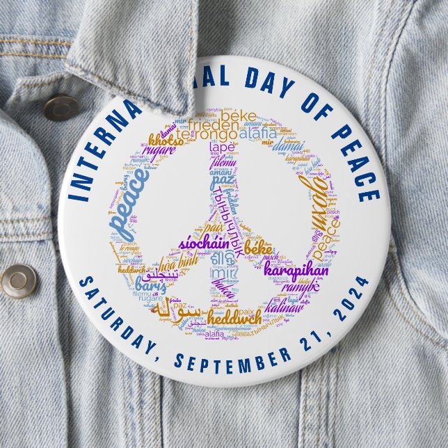 Badge Rond 15,2 Cm SYMBOLE DE LA JOURNÉE DE LA Paix MONDIALE (En situation)