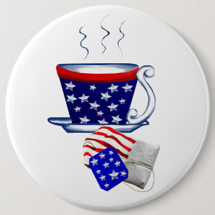 Badge Rond 15,2 Cm Tasse de thé et bouton américains de sac