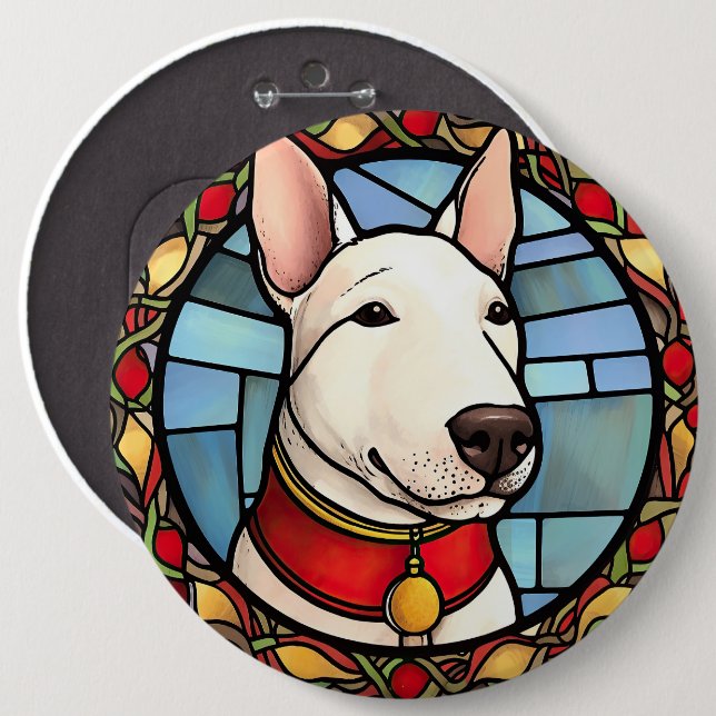 Badge Rond 15,2 Cm Taureau Terrier Vitrail Noël (Devant & derrière)