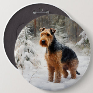 Badge Rond 15,2 Cm Terrier Gallois Qu'il neige Noël