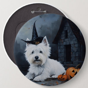 Badge Rond 15,2 Cm Terrier West Highland Blanc Citrouille Halloween