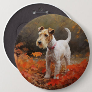 Badge Rond 15,2 Cm Terrier Wirefox dans les feuilles d'automne chute