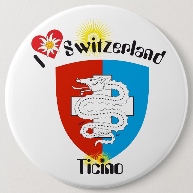 Badge Rond 15,2 Cm Tessin - Ticino - Suisse - Svizzera Buttons (Devant)