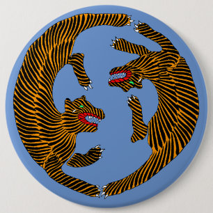 Badge Rond 15,2 Cm Tigres d'art populaire japonais