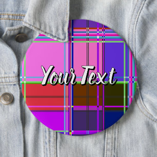 Badge Rond 15,2 Cm Tissu à carreaux rose Madras