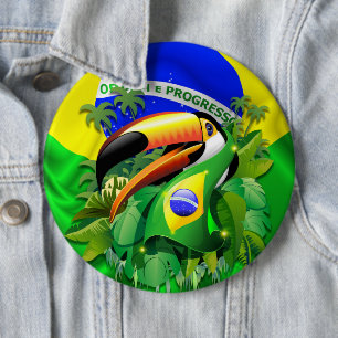 Badge Rond 15,2 Cm Toco Toucan avec drapeau brésilien