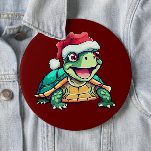 Badge Rond 15,2 Cm Tortue de Noël mignonne avec chapeau de Père Noël