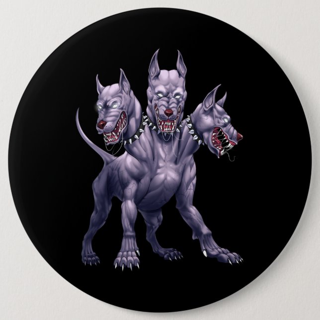 Badge Rond 15,2 Cm Trois Cerberus Chien En Tête (Devant)