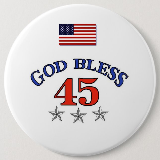 Badge Rond 15,2 Cm Trump God Bless 45 (Devant)