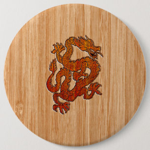 Badge Rond 15,2 Cm Un dragon cramoisi sur du bambou comme