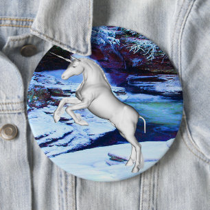 Badge Rond 15,2 Cm Unicorne dans le bouton Neige