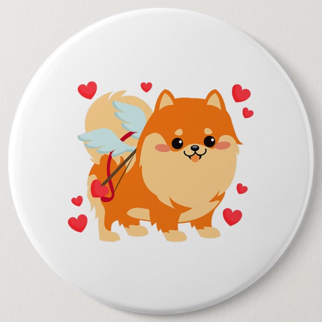 Badge Rond 15,2 Cm Valentines Jour Chien Poméranien Chiot Garçons Fil (Devant)