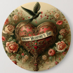 Badge Rond 15,2 Cm Vintage/rétro/Victorian Valentine's day heart