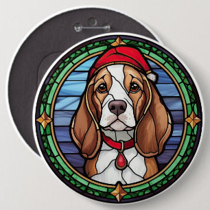 Badge Rond 15,2 Cm Vitrail de Noël Beagle