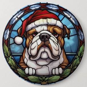 Badge Rond 15,2 Cm Vitrail de Noël Bulldog