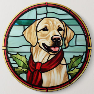 Badge Rond 15,2 Cm Vitrail de Noël Labrador