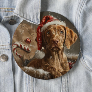 Badge Rond 15,2 Cm Vizsla Chien Fête de Noël