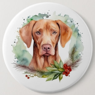 Badge Rond 15,2 Cm Vizsla Christmas Wreath Festive Pup