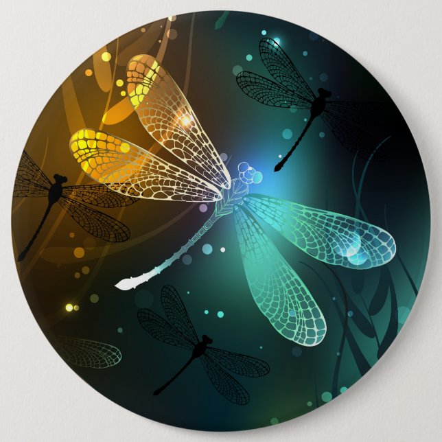 Badge Rond 15,2 Cm Vol de libellule verte lumineuse (Devant)
