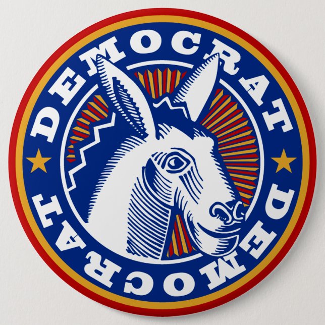 BADGE ROND 15,2 CM VOTE POUR DÉMOCRATE (Devant)