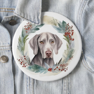 Badge Rond 15,2 Cm Weimaraner Christmas Wreath Festive Pup