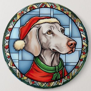 Badge Rond 15,2 Cm Weimaraner Vitrail Noël