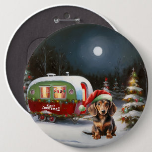 Badge Rond 15,2 Cm Winter Dachshund Caravan Christmas Adventure