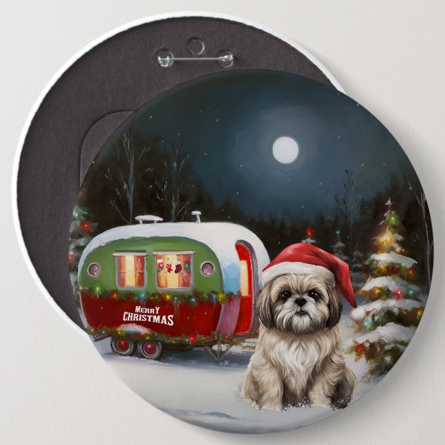 Badge Rond 15,2 Cm Winter Havanese Caravan Christmas Adventure (Devant & derrière)