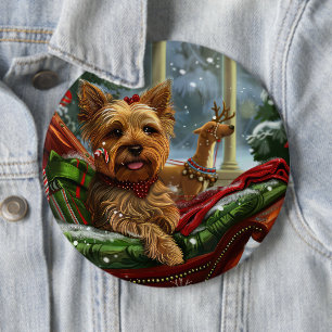 Badge Rond 15,2 Cm Yorkshire Terrier Chien Fête de Noël