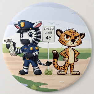 Badge Rond 15,2 Cm zèbre de police mignon & guépard