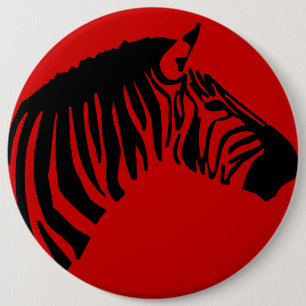 BADGE ROND 15,2 CM ZÈBRE SUR LE BOUTON ROUGE